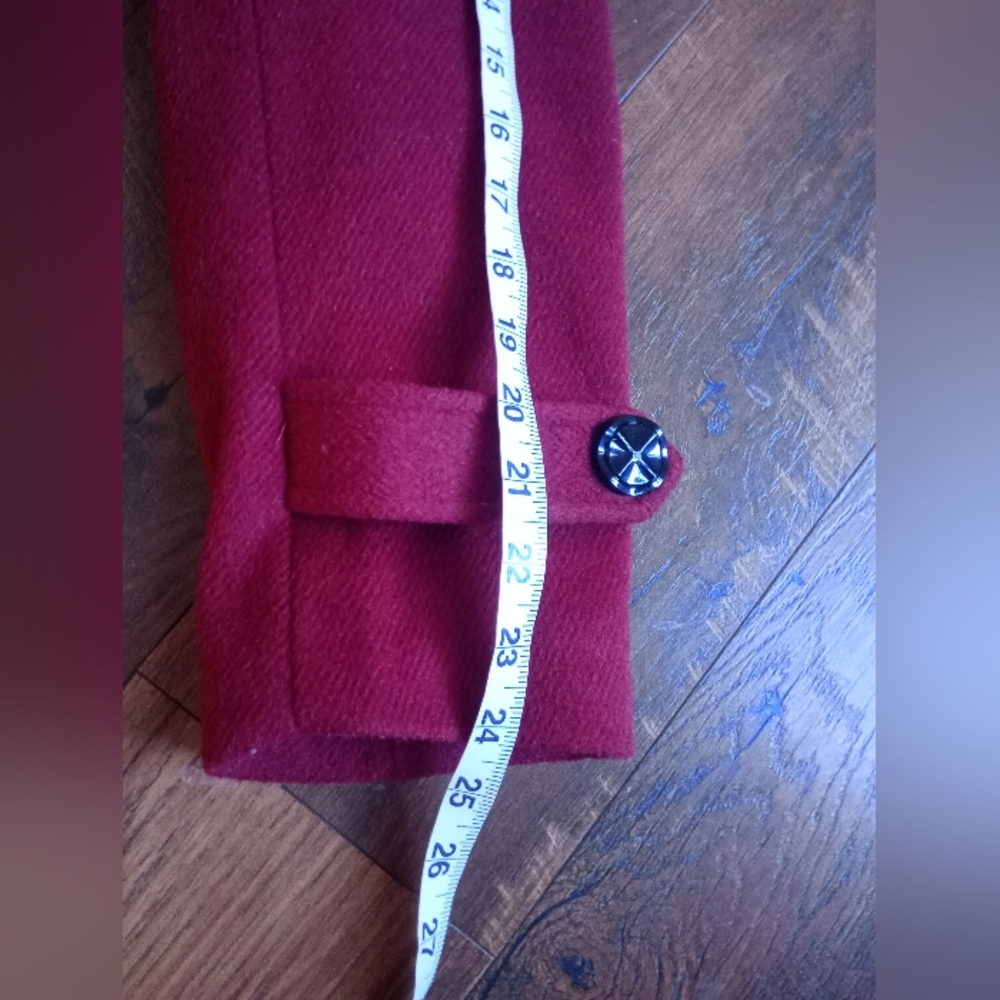 Escalier Wool Wine Red Long Pea Coat Size L - Picture 6 of 9